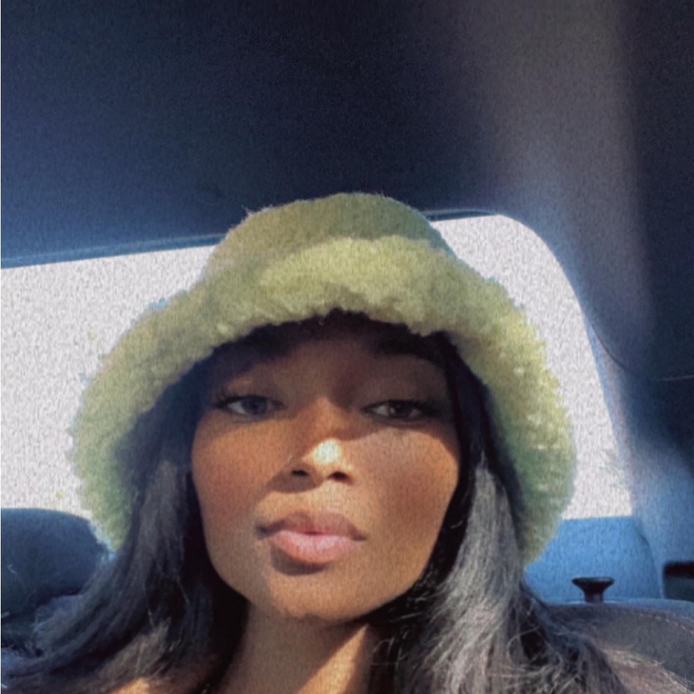 light green fuzzy bucket hat